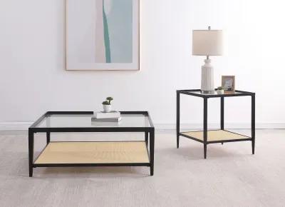 Amherst - Glass Top Metal with Cane Shelf End Table - Black