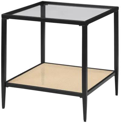 Amherst - Glass Top Metal with Cane Shelf End Table - Black