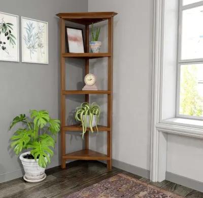 Solid Wood Four Tier Corner Bookcase - Walnut