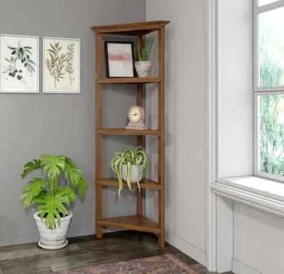 Solid Wood Four Tier Corner Bookcase - Walnut