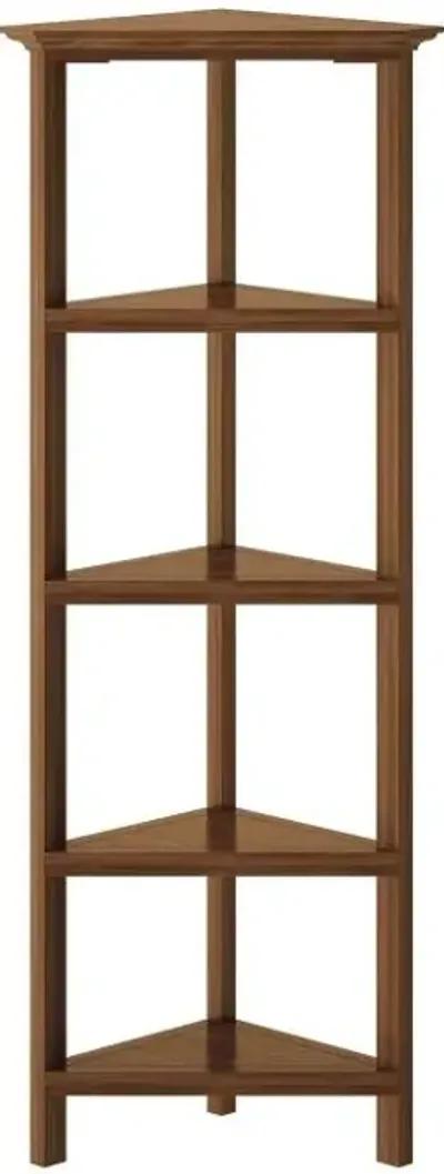 Solid Wood Four Tier Corner Bookcase - Walnut