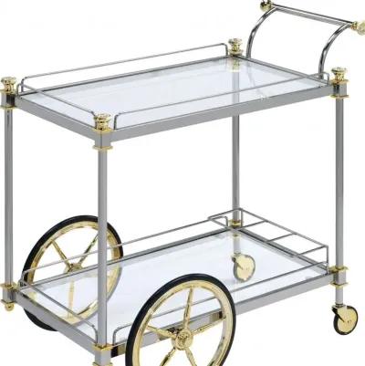 Clear Glass Metal Casters Serving Cart - Silver Gold