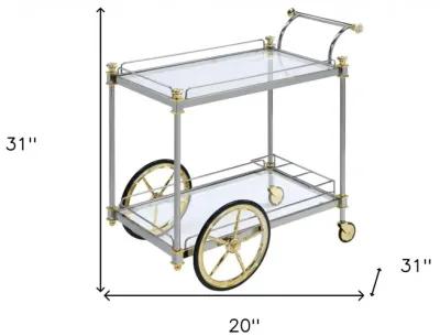 Clear Glass Metal Casters Serving Cart - Silver Gold