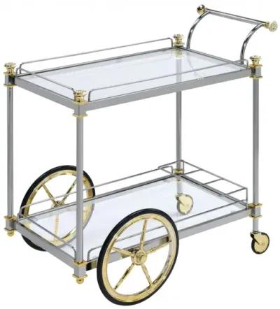 Clear Glass Metal Casters Serving Cart - Silver Gold