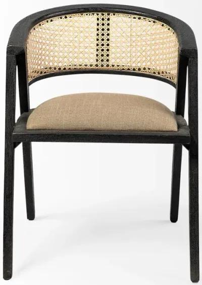 Linen With Black Wooden Frame Wrap Seat Dining Chair - Gray