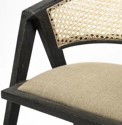 Linen With Black Wooden Frame Wrap Seat Dining Chair - Gray