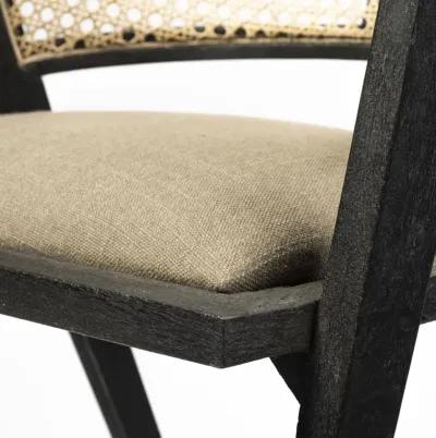 Linen With Black Wooden Frame Wrap Seat Dining Chair - Gray