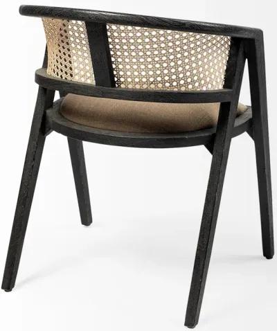 Linen With Black Wooden Frame Wrap Seat Dining Chair - Gray