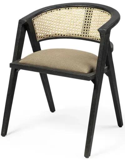 Linen With Black Wooden Frame Wrap Seat Dining Chair - Gray