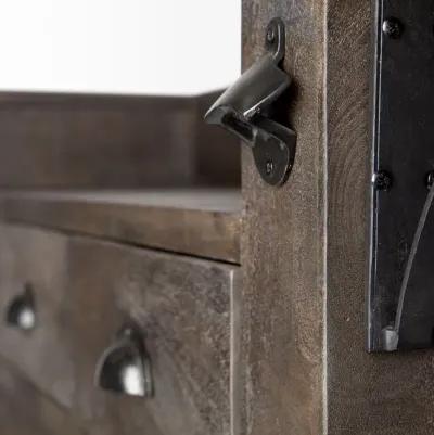 Solid Wood Kitchen Island With Wine Bottle Storage - Gray