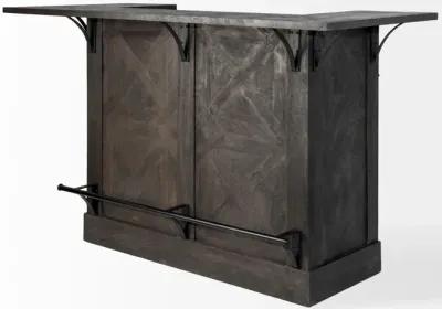 Solid Wood Kitchen Island With Wine Bottle Storage - Gray