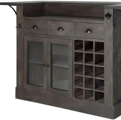 Solid Wood Kitchen Island With Wine Bottle Storage - Gray