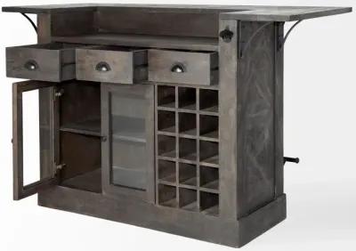 Solid Wood Kitchen Island With Wine Bottle Storage - Gray