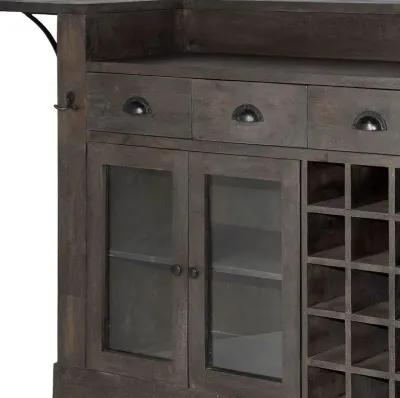 Solid Wood Kitchen Island With Wine Bottle Storage - Gray