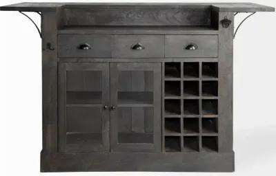 Solid Wood Kitchen Island With Wine Bottle Storage - Gray