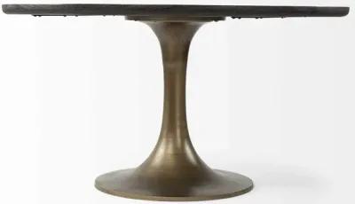 Round Solid Wood Top With Metal Base Dining Table - Brown / Gold