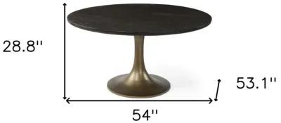 Round Solid Wood Top With Metal Base Dining Table - Brown / Gold