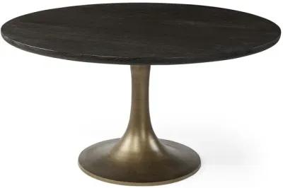 Round Solid Wood Top With Metal Base Dining Table - Brown / Gold