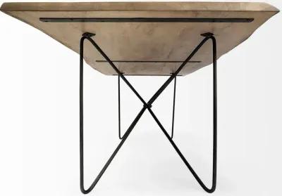 Solid Wood And Metal Dining Table - Brown / Black