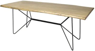 Solid Wood And Metal Dining Table - Brown / Black