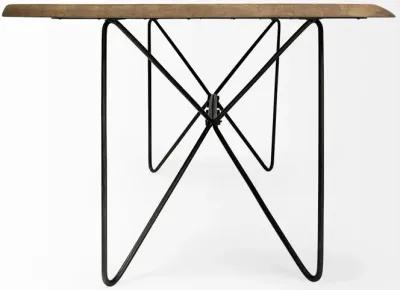 Solid Wood And Metal Dining Table - Brown / Black