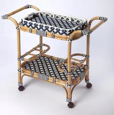 Rattan Bar Cart - Blue / White