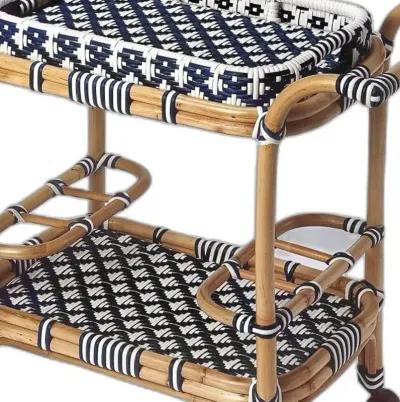 Rattan Bar Cart - Blue / White