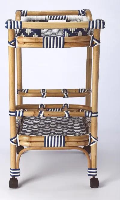 Rattan Bar Cart - Blue / White