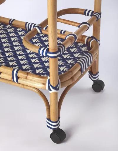 Rattan Bar Cart - Blue / White