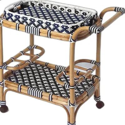 Rattan Bar Cart - Blue / White