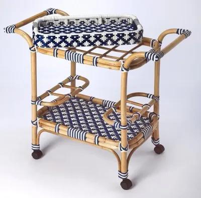 Rattan Bar Cart - Blue / White