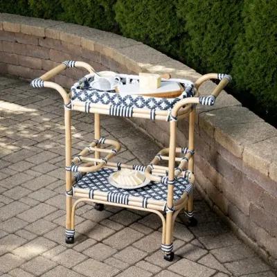 Rattan Bar Cart - Blue / White