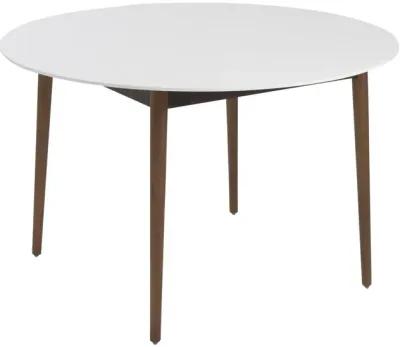 Rounded Dining Table - White / Brown