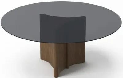 Rounded Glass And Solid Dining Table - Smoked And Walnut