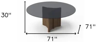 Rounded Glass And Solid Dining Table - Smoked And Walnut