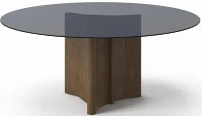 Rounded Glass And Solid Dining Table - Smoked And Walnut