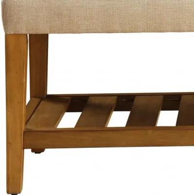 Upholstered Polyester Bench With Shelves - Beige / Brown