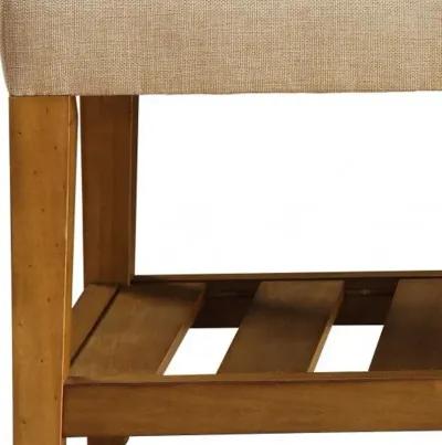 Upholstered Polyester Bench With Shelves - Beige / Brown