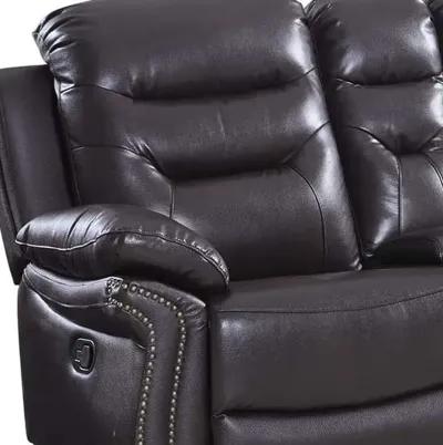 Faux Leather Manual Reclining Love Seat With Storage - Brown