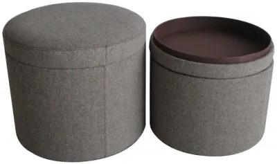 Faux Leather Round Storage - Gray