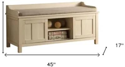 Upholstered Linen Blend Bench With Cabinet - Cream