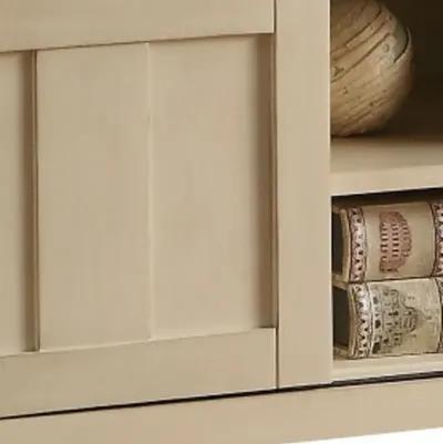 Upholstered Linen Blend Bench With Cabinet - Cream