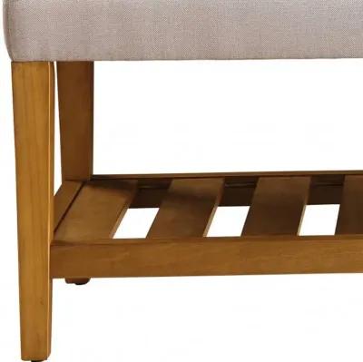 Upholstered Polyester Bench With Shelves - Light Gray / Brown