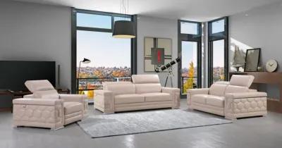 Italian Leather Sofa & Silver Legs - Beige