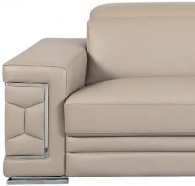 Italian Leather Sofa & Silver Legs - Beige