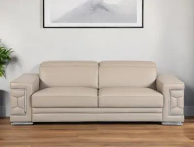 Italian Leather Sofa & Silver Legs - Beige