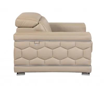 Italian Leather Sofa & Silver Legs - Beige