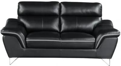 Three Piece Genuine Leather Indoor Six Person Seating Set - Black