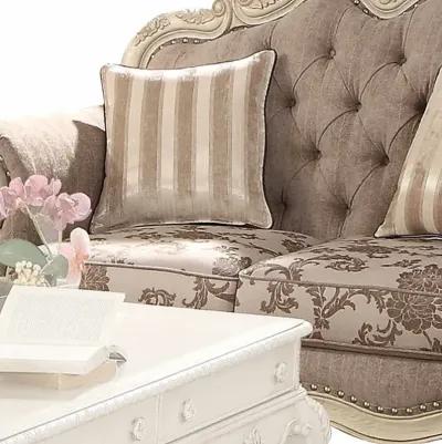 Damask Chesterfield Loveseat And Toss Pillows - Gray / Off White