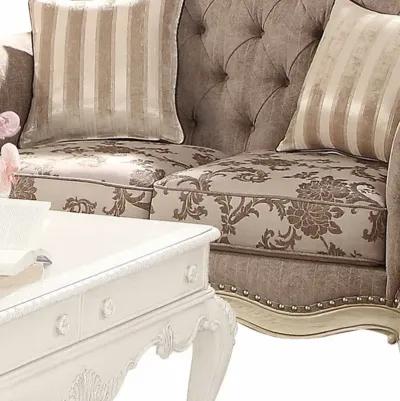 Damask Chesterfield Loveseat And Toss Pillows - Gray / Off White